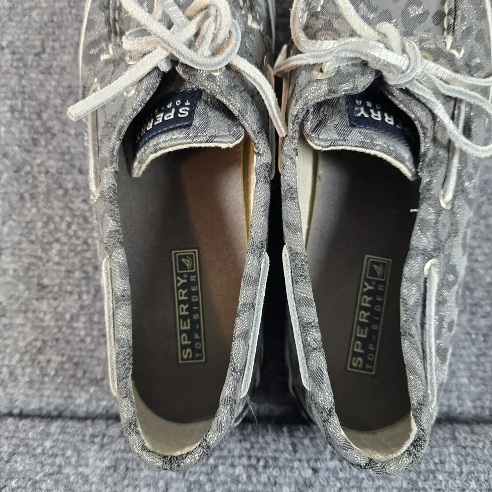 Sperry Top Sider women leopard silver‎ gray size 7